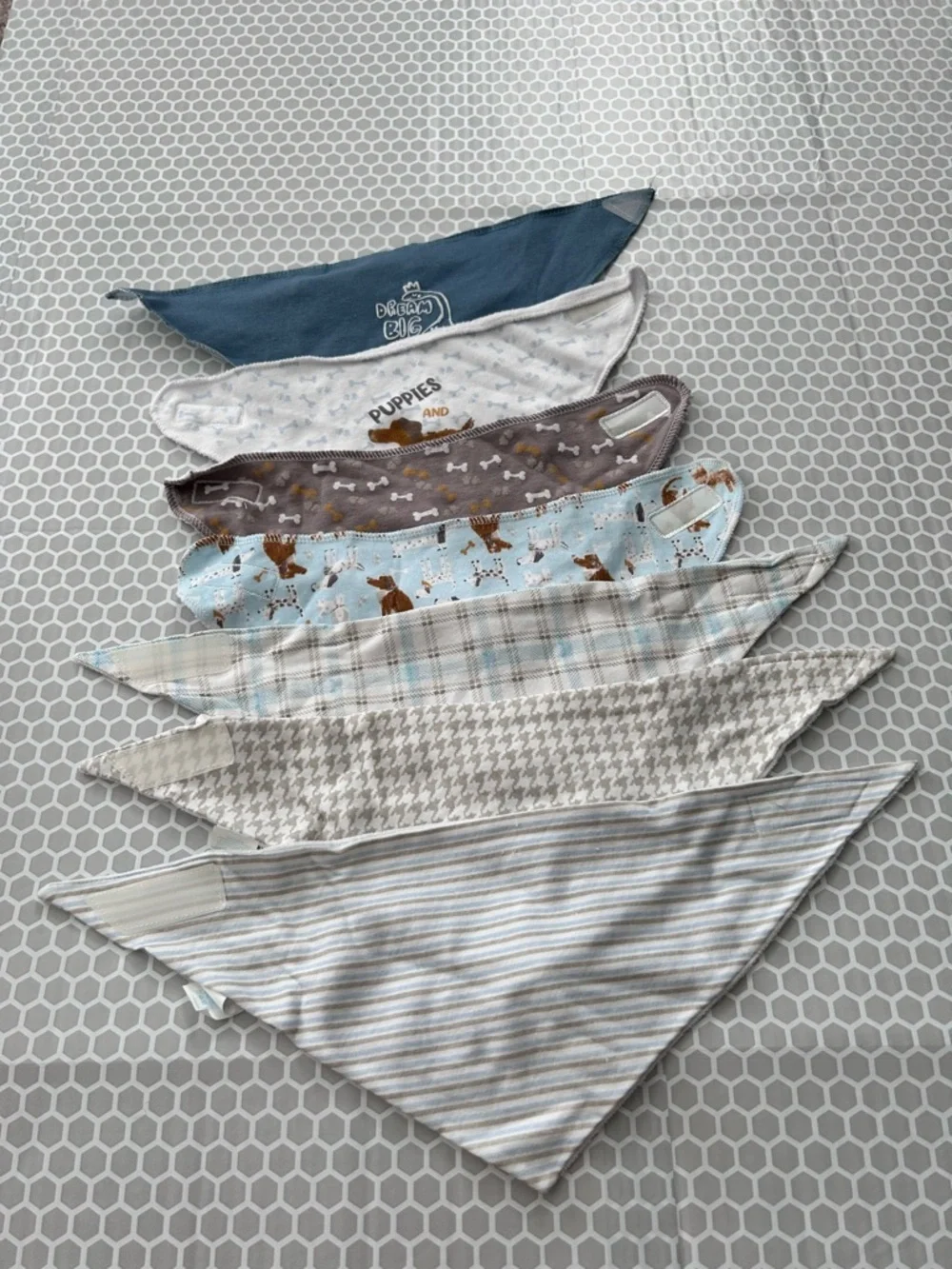 Bundle of Seven Baby Bandana Bibs in Blue & Neutral Tones